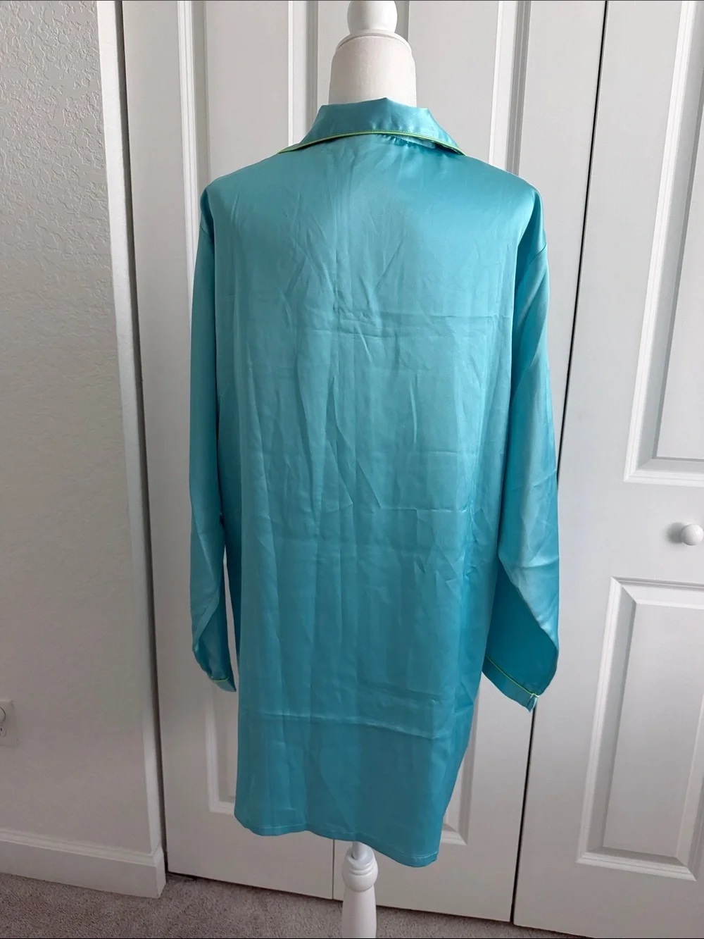 Vintage 90s Victoria’s Secret Satin Nightshirt Aqua Blue Slip Dress L Y2K